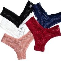 Culotte string femme taille basse en coton respirant à motif floral, avec dentelle, sans traces, à bretelles croisées, ajourée, grande taille