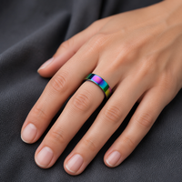 Edelstahl Spiegelpolierter Ring Hochglänzend Breiter Bandring Regenbogen Schillernd Gold Schwarz Blau Reflektierend Unisex Minimalistischer Schmuck