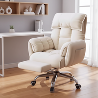 Fauteuil de bureau ergonomique pivotant moderne en tissu blanc moelleux, confort de luxe, avec roulettes, en promotion, pour salon, SENSASI Z1217