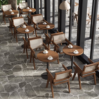 Ensemble table et chaises en bois massif et rotin tressé, style Wabi Sabi, pour café, salon de thé, restaurant occidental et salle à manger décontractée