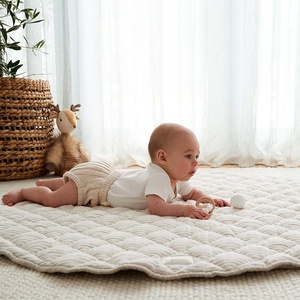 Tapis de jeu rond en lin pur lin français pliable pour bébé, tapis de chambre d'enfant, tapis d'éveil pour nourrisson, tapis d'activités pour ramper, tapis de sol, étiquette personnalisée - Product Image 6