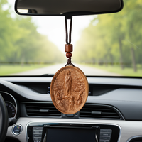 Pendentif en bois sculpté à la main Notre-Dame de Fatima, collier catholique, cadeau religieux, ornement à suspendre à la voiture