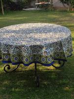 Nappe ronde imprimée en blocs naturels Nappe de table en tissu imprimé en blocs à la main Nappe 8 places avec bordure sur tout le pourtour