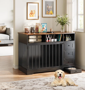 Gabbia per Cani da 121 cm con Cassetti Portaoggetti, Robusta Gabbia in Legno per Interni, Tavolino Gabbia per Cani di Taglia Grande - Product Image 1