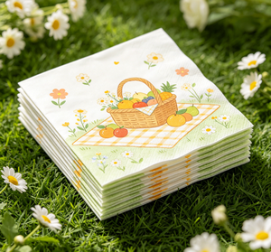 Serviettes de table jetables épaisses à motif floral et fruits frais pour panier de pique-nique rustique - Product Image 2