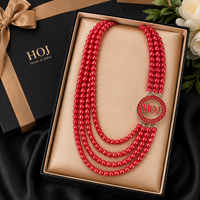 Collier élégant pour femmes, à porter en soirée, avec perles rouges et lettres maçonniques HOJ, bijoux personnalisés pour les membres des organisations sociales OES OGC, pour un anniversaire