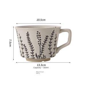 Tazza in Ceramica Porcellanata Dipinta a Mano Stile Moderno Retrò, Forma Irregolare, Alta Qualità Cromatica, 301-400ml, per Latte e Caffè con Piattino - Product Image 6