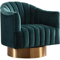 Chaise à baril pivotante rembourrée en velours bleu marine Tissu de loisirs Base dorée ou argentée pour lit en cuir modulaire de salon