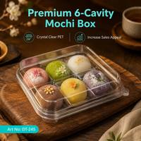 Boîte en plastique PET transparente jetable à 6 compartiments carrés pour l'emballage de collations saines et de pain, boîte de conservation pour mochi, biscuits, macarons