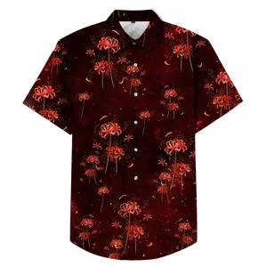 2023 Hawaiian Style Button Up Shirt For Mens Casual Soft Rayon Challis Men's Print Shirt