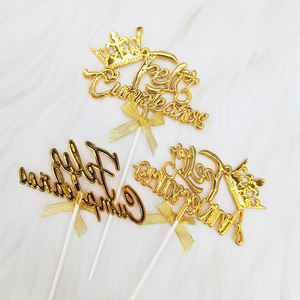 YACHEN <strong>Gold</strong> Cake Decorations Plastic PP Feliz Cumpleanos <strong>Spanish</strong> Happy Birthday Cake Topper Party Baking Decoration Supplies - Product Image 4