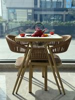 Ensemble de table à thé moderne en aluminium pour balcon (1 table + 2 chaises) - Style tendance pour les loisirs en plein air et la préparation du thé au feu de bois
