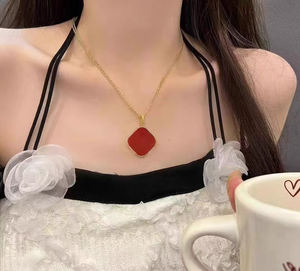 Collar con colgante de trébol de cuatro hojas para mujer, joyería de cadena clavica de concha de flor de cristal, moda personalizada, 925 - Product Image 2