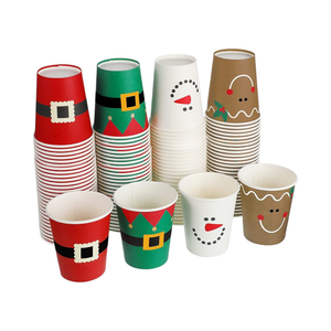 100-teilige biologisch abbaubare Einweg-Pappbecher mit 9 Unzen Weihnachts art Schneeflocke Santa Snowman ELK Light Design für den täglichen Tee Kaffee - Product Image 1