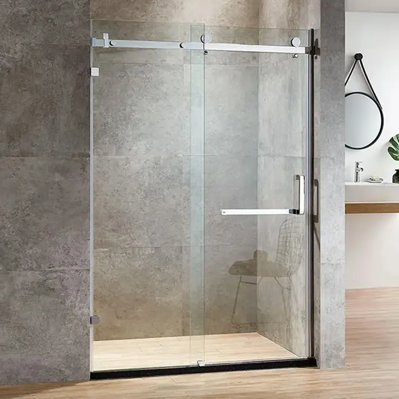 Porta de chuveiro de vidro deslizante dupla sem moldura 8mm para banheiro, tampa de segurança estável com vedação de segurança para hotel Baide