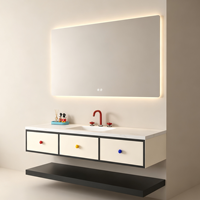 Ensemble de meubles de salle de bain créatif et adapté aux enfants, avec poignées multicolores, armoire flottante et grand miroir LED, fabrication OEM ODM sur mesure