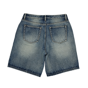 Shorts en jean vintage délavé pour homme, broderie étoile colorée, coupe droite ample, style décontracté streetwear, tendance mode - Product Image 4