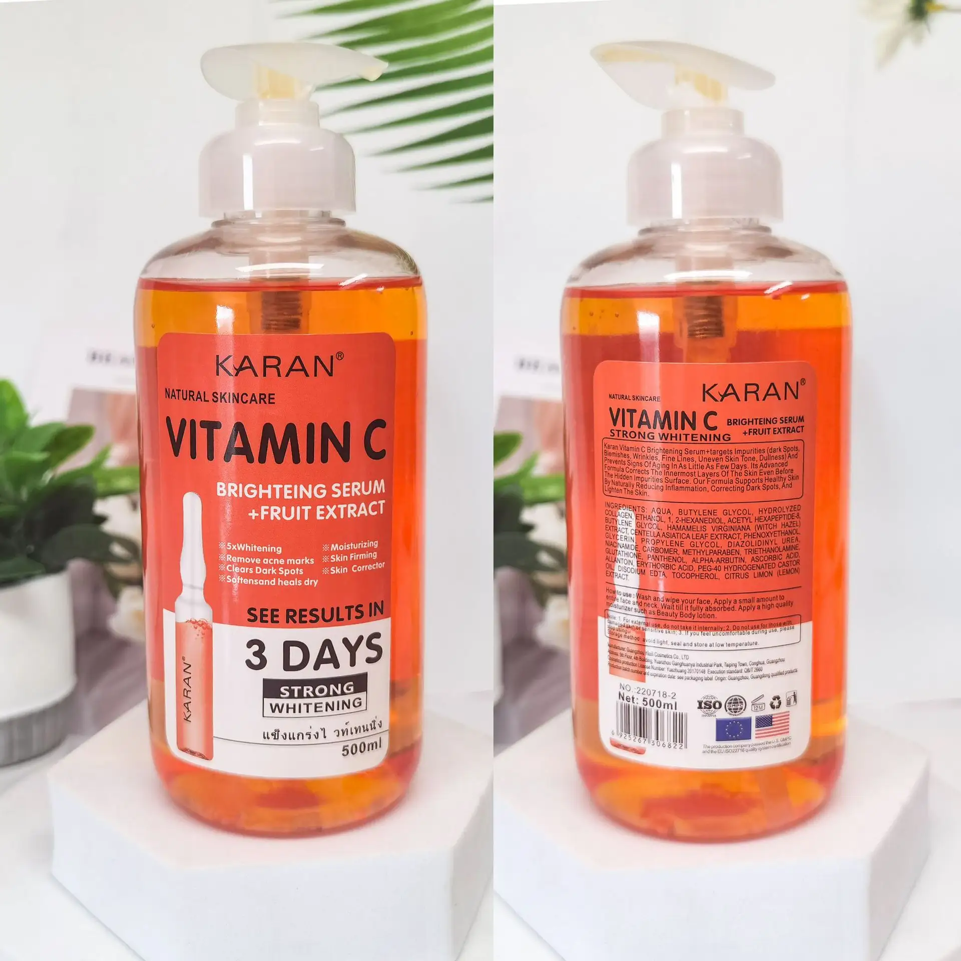 500ml विटामिन सी सीरम त्वचा की देखभाल चमकती Hyaluronic अमीनो एसिड विटामिन ई Whitening चेहरा और शरीर सीरम