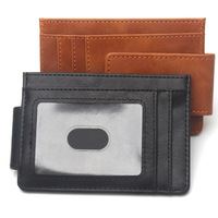 Dompet Kartu Tipis Kulit PU Crazy Horse Logo Kustom dengan Penjepit Uang Magnetik, Tempat Kartu Kredit, ID, dan Kartu Bank