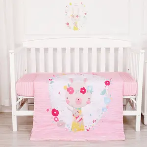 Cute Rabbit Themed Baby Cot Bedding Sheet Set 100% Cotton Bedding Set Girls Cartoon Woven 40 Sustainable 100%cotton