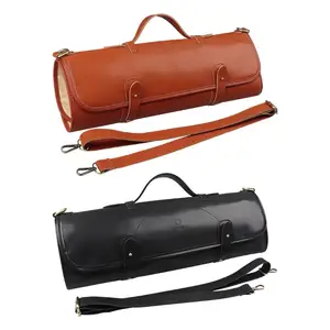 Portable Cooking Knife Roll-Double Layer Bag Leather Pouch Bag Pocket Knife Multi Tool Pouch With Adjustable Shoulder Strap