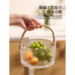 Corbeille à fruits en verre avec poignées en osier, style simple, pour le rangement des aliments, utilisation dans le salon - Product Image 1