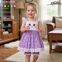 Robe d'été sans manches à imprimé chat, tissu doux avec short à volants, ensemble pour fillettes, fête d'anniversaire, vêtements pour enfants