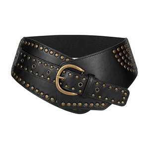 <span class=keywords><strong>Ceinture</strong></span> large vintage pour femme, <span class=keywords><strong>ceinture</strong></span> élastique à clous, <span class=keywords><strong>ceinture</strong></span> extensible avec rivets, <span class=keywords><strong>boucle</strong></span> en métal - Product Image 1