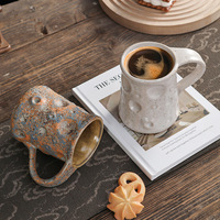 Mug en grès céramique rétro, design irrégulier, origine Dehua, compatible lave-vaisselle et micro-ondes, tasse à café et lait pour cafés, hôtels et B&B
