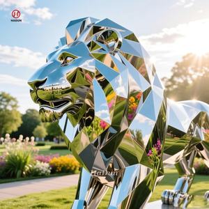 Escultura <span class=keywords><strong>de</strong></span> León Geométrica <span class=keywords><strong>de</strong></span> Acero Inoxidable Pulido Espejo para Decoración Moderna - Product Image 2