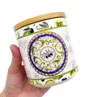 Contenants de cuisine en céramique de la série citron-orange-olive, couvercles en bois amovibles et hermétiques, forme cylindrique durable et écologique, impression