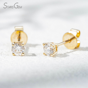 Boucles d'oreilles clous de luxe unisexes Starsgem en or 14 carats avec diamants de laboratoire ronds brillants de 3,4 mm (0,3 ct par paire) - Product Image 2