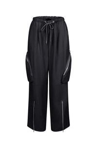 Ropa de calle moda única Vintage cordón cintura elástica Casual deporte <span class=keywords><strong>suelto</strong></span> recto cremallera <span class=keywords><strong>Cargo</strong></span> Pantalones de mujer - Product Image 3