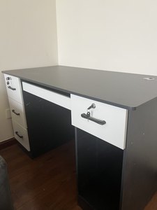 Ensemble bureau et chaise de style minimaliste moderne avec étagère, poste de travail pour salle à manger, bureau d'ordinateur avec tiroirs, chambre à coucher - Product Image 6