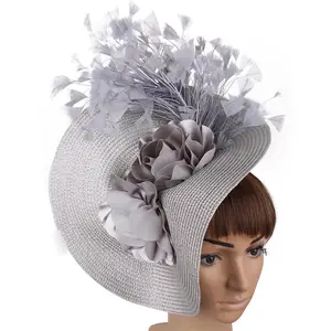 Fashion hat wedding party straw feather fascinators headband for femme beach hat wholesale
