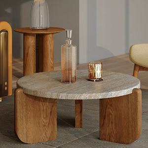 Mars Natural Modern Travertine Marble Slab for Living Room Stone Furniture Beige Travertine <strong>Cardin</strong> Round Coffee Tables - Product Image 1