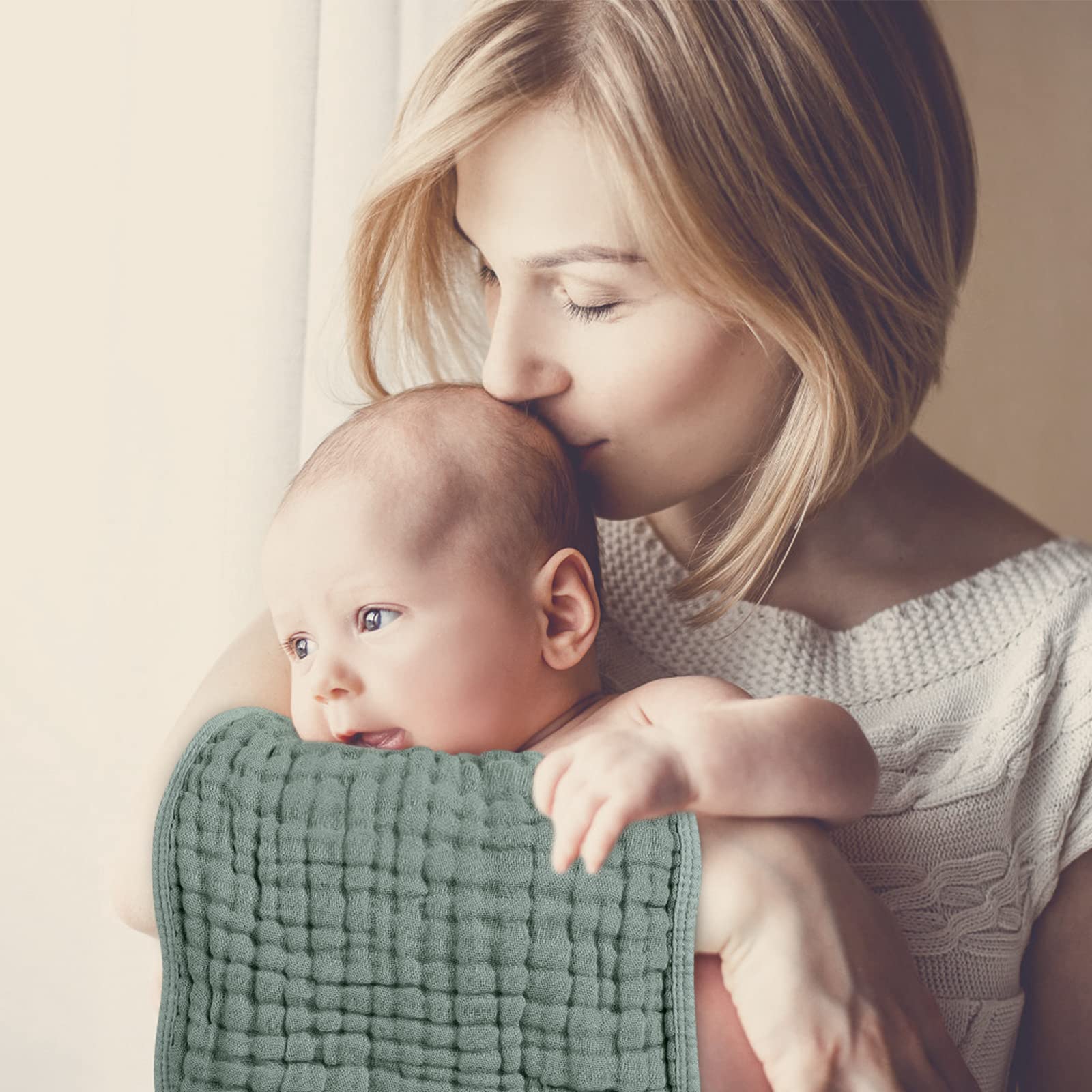 ORANGLES 6-Layer Natural Muslin Baby Wash Cloth Set – Soft Cotton Quick-Dry Baby Towels 35x75cm (Pack of 6) - angled perspective - Image 4 of 4 | excellent for daily use | New York | Free Shipping ORANGLES