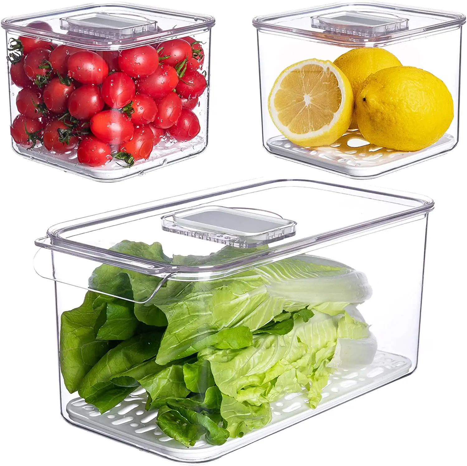 3 Set Gemüse Obst Aufbewahrung behälter Fresh Produce Saver mit Deckel und Lüftungs schlitzen für Kühlschrank oder Easy Carry