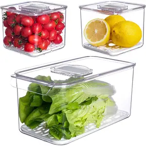 3 सेट सब्जी फल भंडारण कंटेनर ताजा उपज सेवर Lids और Vents के साथ रेफ्रिजरेटर या आसान ले जाने के लिए