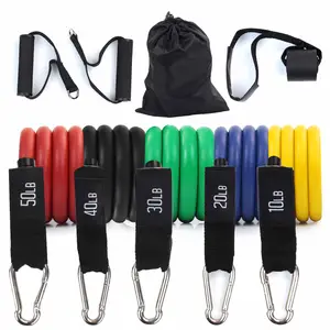 150 LBS Strength Training 11pcs Set Resist Band Latex Elastic Pull tube