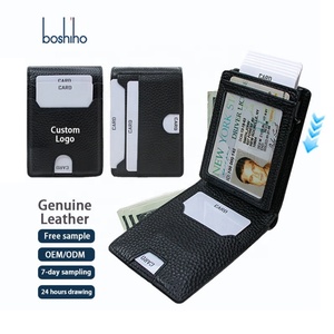 OEM Custom Pop up Genuine & PU Leather <b>Wallet</b> Business Luxury <b>RFID</b> Blocking Men Card Holder <b>Wallet</b> with Multi Compartment Pocket - Product Image 1