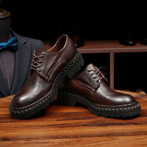 Chaussures Oxford pour homme en cuir véritable, bout rond, lacets, semelle extérieure en caoutchouc antidérapante, toutes saisons - Product Image 4