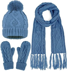 <span class=keywords><strong>Ensemble</strong></span> 3 pièces d'hiver en acrylique tricoté pour femmes, <span class=keywords><strong>bonnet</strong></span> avec <span class=keywords><strong>pompon</strong></span>, écharpe, mitaines, tendance, 100% - Product Image 5