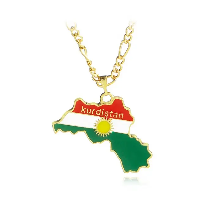 fashion kurdistan flag gold soft enamel jewellery necklace pendant