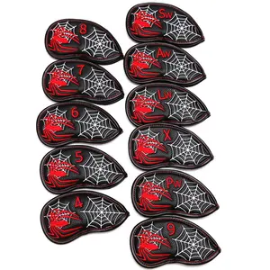 11 teile/satz PU mit Red Spider Embroider Golf Club Head Covers Golf Eisen Headcover Sets