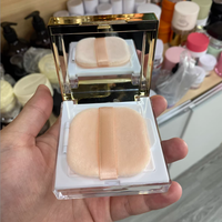 Boîte à poudre carrée plaquée or 8g avec couvercle rabattable, filet élastique et houppette, emballage séparé