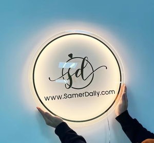 Round Acrylic Logo Illuminated <b>Sign</b> Custom Acrylic Salon <b>Sign</b> Transparent backlit letters hair salons Adhesive neon <b>lights</b> - Product Image 2