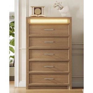 Commande en gros, MOQ élevé, <span class=keywords><strong>commode</strong></span> en bois <span class=keywords><strong>brun</strong></span> à 5 tiroirs avec lumière LED, poignées en métal - Product Image 2