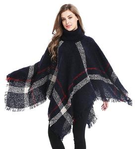 Womens Dress <strong>Poncho</strong> Plaid Turtleneck <strong>Jumper</strong> Knit Oversized Pullover Sweater Tops for Women - Product Image 1