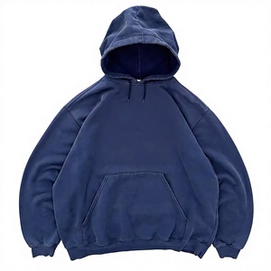Unisex <b>Dark</b> <b>Blue</b> Cropped Hooded Sweatshirt Oversized Fit Solid Color Fleece Knitted Casual Autumn Wear Regular Sleeve Style - Product Image 3